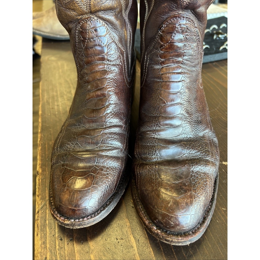 Panhandle Slim Brown Cowboy Boots 9.5 B Mexico Vintage Western Ostrich Leg - Picture 4 of 13